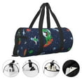 thumbnail image 5 of Xecao Dinosaur Astronaut Space Surfing print Round Travel Duffel Bag is a foldable gym bag with an inner pocket, perfect for travel sports, 5 of 8