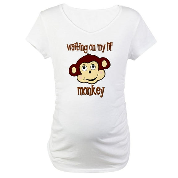 CafePress - Waiting On My Monkey Maternity T Shirt - Cotton Maternity T-shirt, Cute & Funny Pregnancy Tee