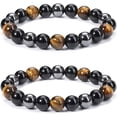 thumbnail image 1 of Pulseras de piedra de ojo de tigre de obsidiana negra de hematita para hombres y mujeres, cuentas de piedras preciosas redondas naturales de 10 mm, pulsera de cristal curativo con cuentas pa, 1 of 5