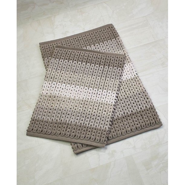 2Pc. Braided Chenille Bath Rug SetsTaupe