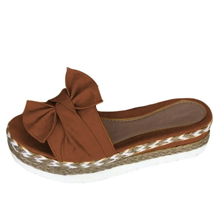 

Lacyie Women’s Sandals Casual Bow Wedge Platform Summer Beach Slippers
