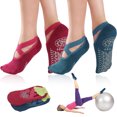 thumbnail image 1 of Sonducket Calcetines de yoga antideslizantes de algodón para mujer Calcetín de vendaje de danza de ballet Pilates y transpirable Medias rojo vino + azul, 1 of 6