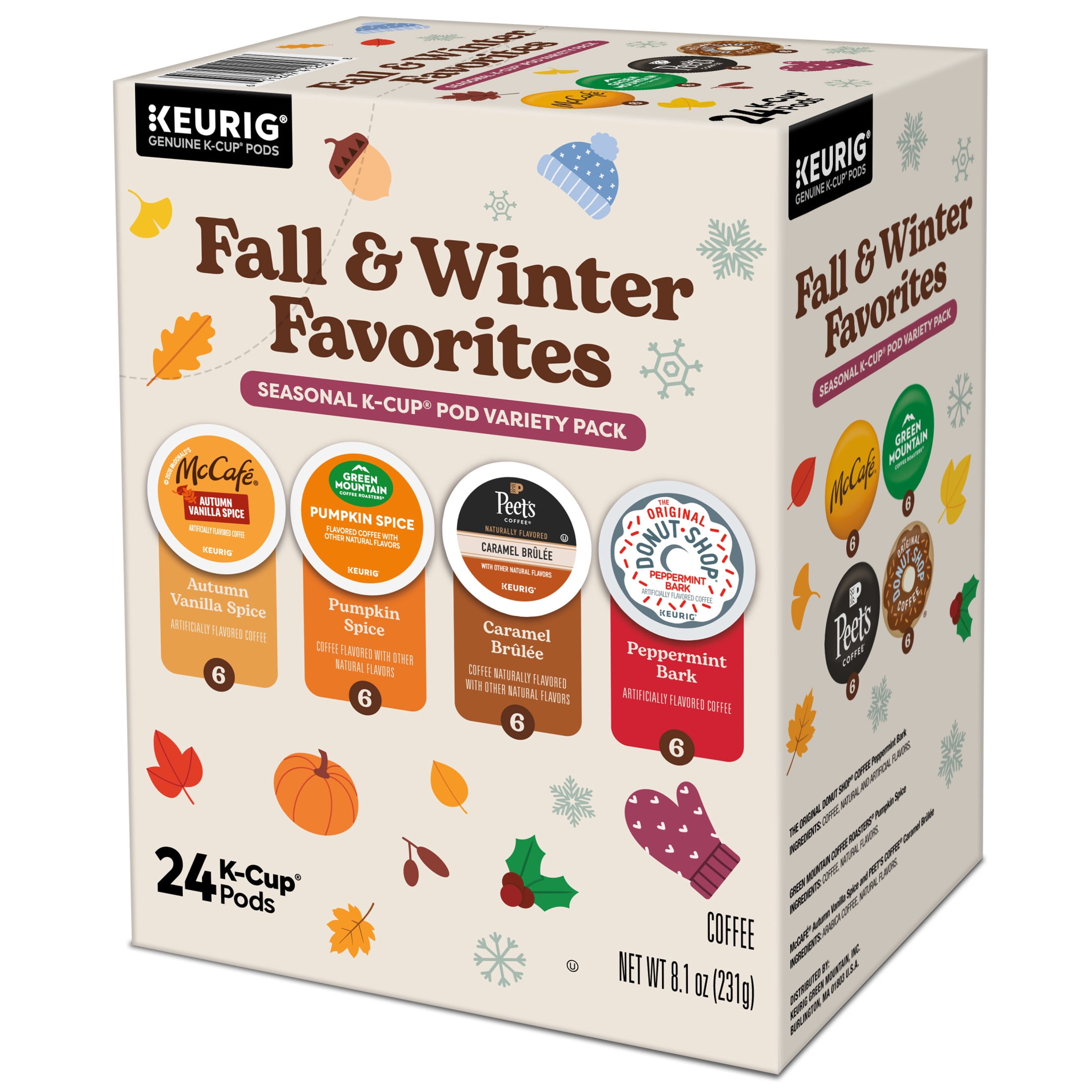 Keurig, Fall & Winter Favorites Seasonal Variety Pack Flavored K-Cup Coffee Pods, 24 Count