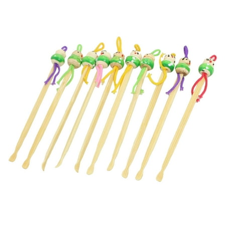 Unique Bargains Unique Bargains Bamboo Ear Pick Spoon Curette Ear Wax Remover Cartoon Doll Decor 10 Pcs