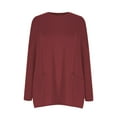 thumbnail image 4 of Royisotas Fall and Winter Tops for Women Plus Size Tshirt Wine Casual Long Sleeve Solid Color Blouses for Women Plus Size Pocket Crew Neck T-Shirt, 4 of 5