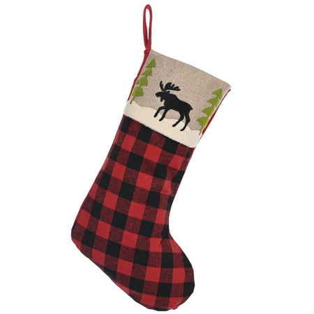 

CHAOMA Christmas Stocking Socks Plaid Elk Party Gift Candy Bag Hanging Pendant Xmas Tree Fireplace Decoration