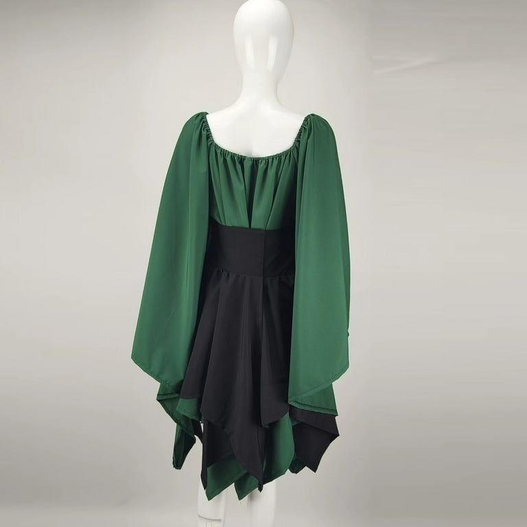 Lebonyard Plus Size Dresses for Wedding Guest,Women Costumes Gothic Sleeve Corset Dresses Round-Neck Knee-High Dress Green Xxxl, Women's, Size: 3XL