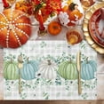 thumbnail image 4 of Fall Thanksgiving Placemats Set of 6, Autumn Pumpkins Eucalyptus Leaves Heat Resistant Dining Table Mats Fall Holiday Farmhouse Decor for Kitchen&Linens Outdoor Indoor, White Blue Green Gray Plaid, 4 of 6