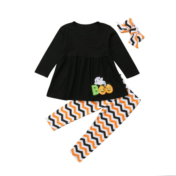 Toddler Baby Girl Halloween Outfit Tops Dress Pants Long Sleeve Ruffle Shirts Ghost Legging 2Pcs Fall Clothes Sets