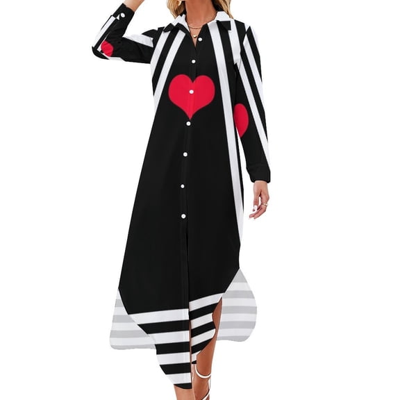 Queen of Hearts Long Sleeved Shirt Dress Dresses gala womens clothing summer dress woman