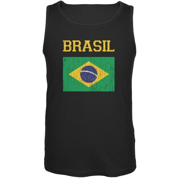 World Cup Distressed Flag Brasil Black Adult Tank Top - Large