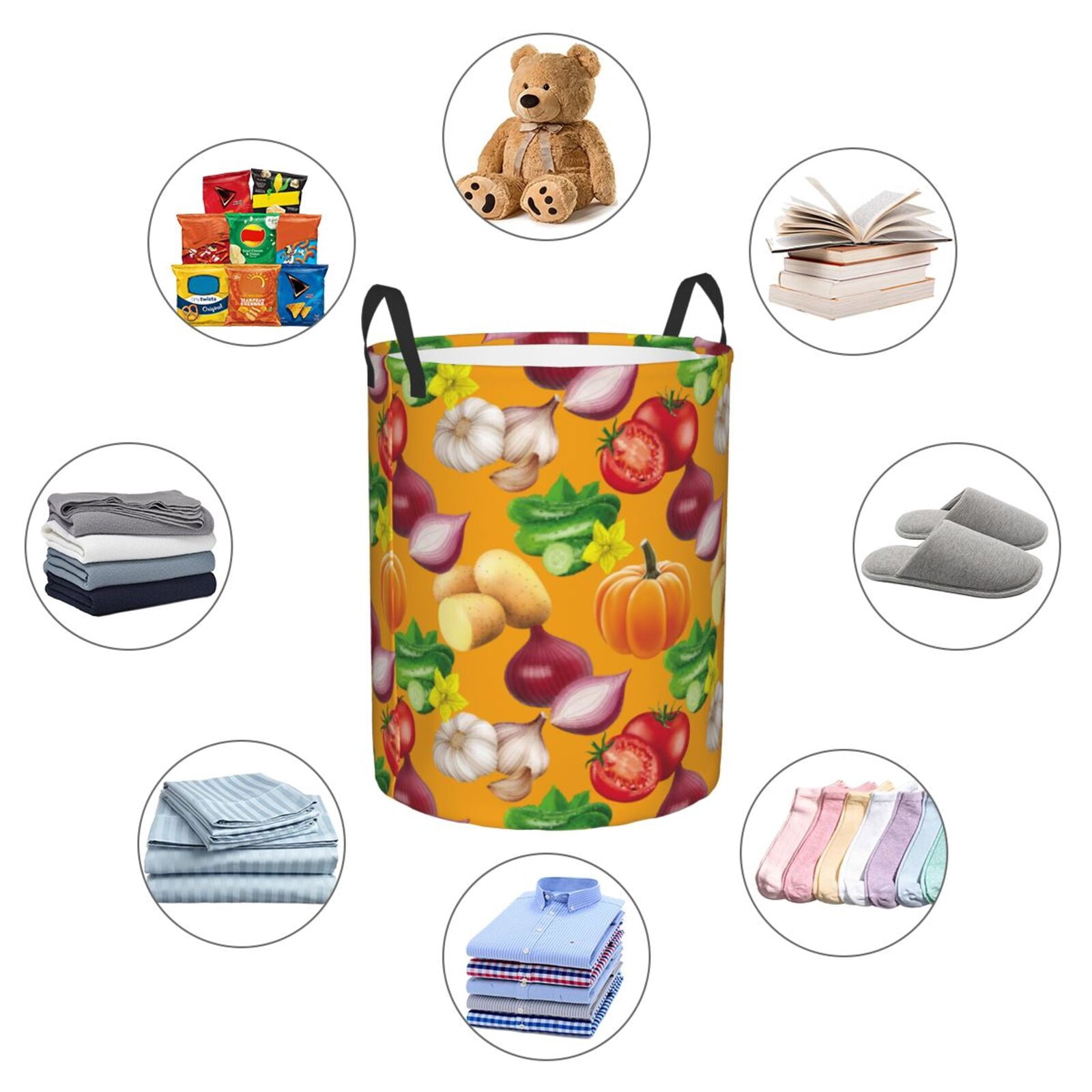 Large Laundry Basket with Handles - Garlic onion pumpkin potato Kids Baby Dirty Clothes Laundry Hamper for Bedroom Aesthetic