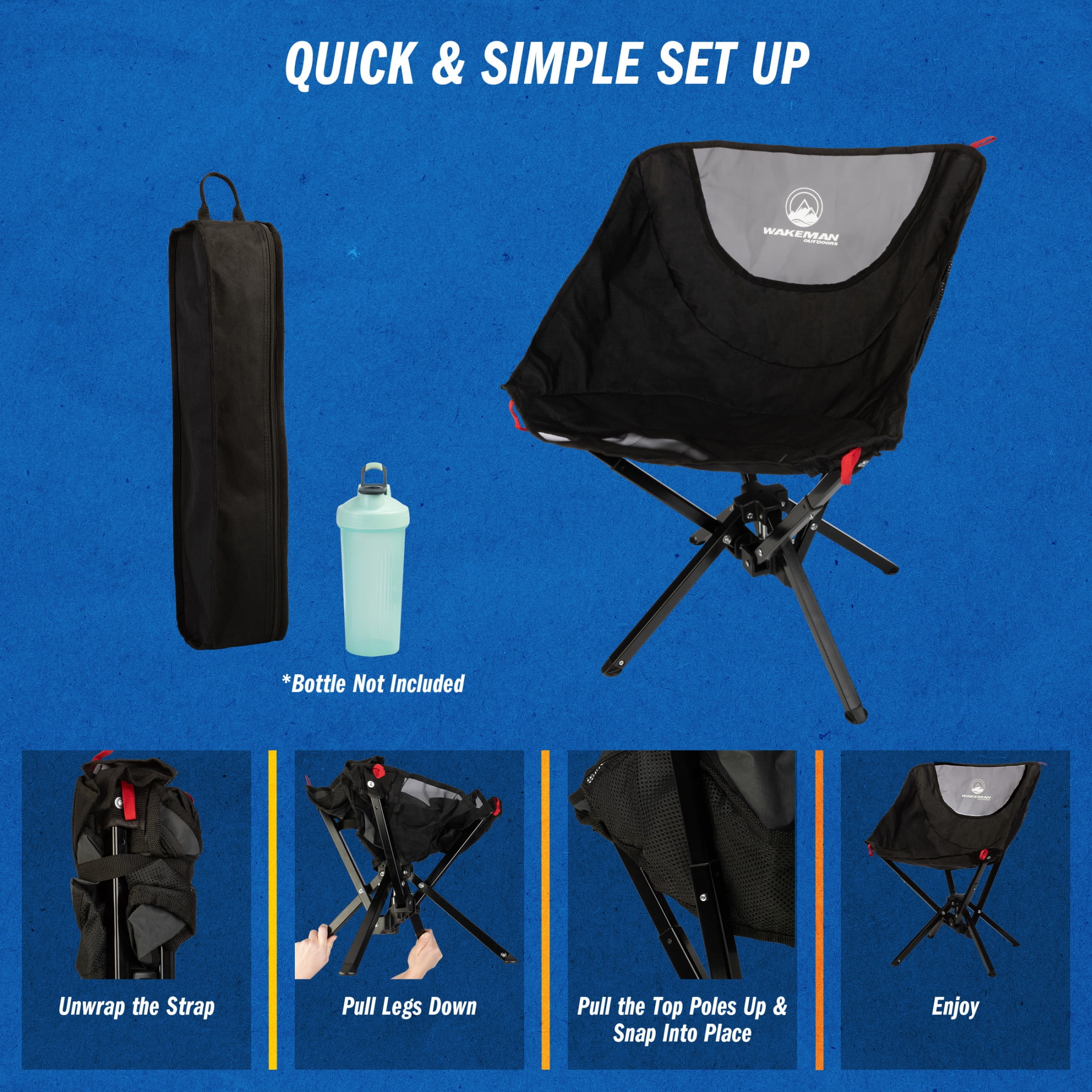 Wakeman Outdoors Camping Chair - Lightweight Backpacking Chair, Black