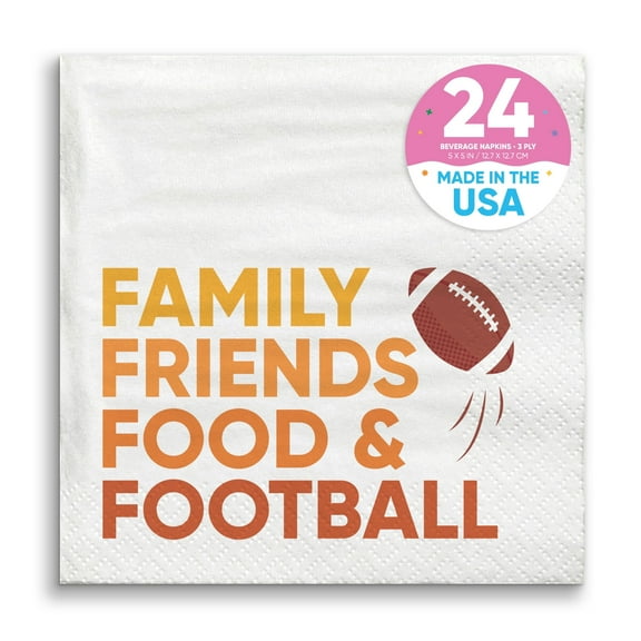 Big Dot of Happiness Family Friends Food and Football Party Napkins, Friendsgiving Party Decor, White 3-Ply Paper Beverage Cocktail Napkins - 24 Count