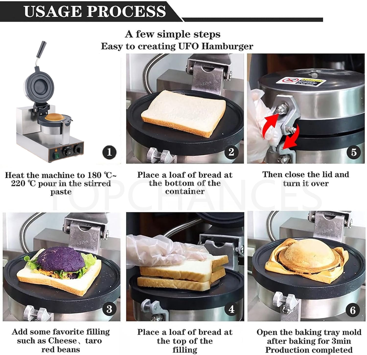 Burger Waffle Maker, Ice Cream Burger Maker, Commercial Nonstick Hamburger Sandwich Press, Time & Temperature Control