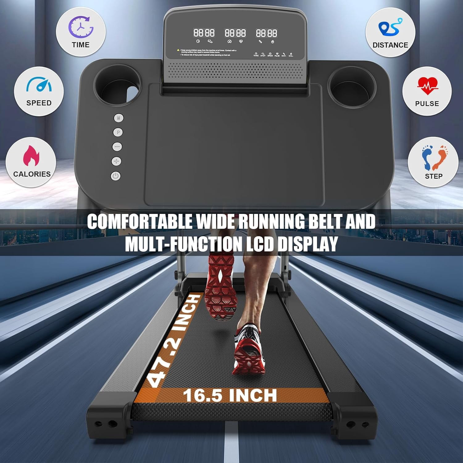 OBENSKY Foldable Treadmill with Desk Workstation & Adjustable Height, Folding Treadmill for home,Speed Range 0.6-7.5 mph,Bluetooth Speaker & App,350 LBS Weight Capacity