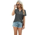 thumbnail image 3 of Women'S Short Sleeve Top 2025 Summer Elegant V Neck Zipper Collared Work Shirts Dressy Blouses Dark gray L, 3 of 9