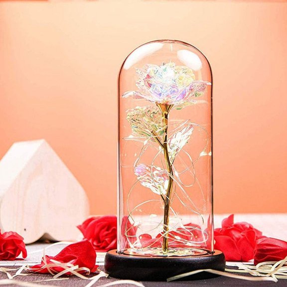 Rose in Glass Dome with LED Light (COLORFUL)