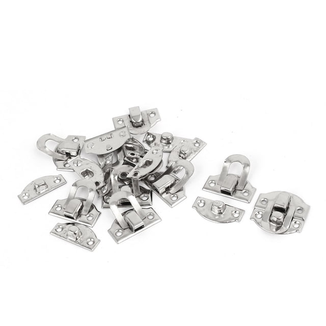 Unique Bargains Wood Box Chest Latch Hasp Lock Hook Hinge Silver Tone 10pcs