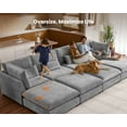 thumbnail image 3 of CHIC HOUSE Oversized Modular Sleeper Sofa, Extra Deep Cloud Sectional Couch with Ottoman Chaise, Fluffy Chenille 8 Seater Couch Bed for Living Room, Villa, Gray, 3 of 8
