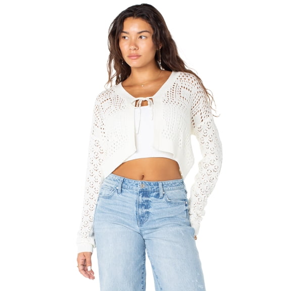 Celebrity Pink Women's and Women's Plus Tie Front Crochet Cardigan, Sizes XS-XXXL