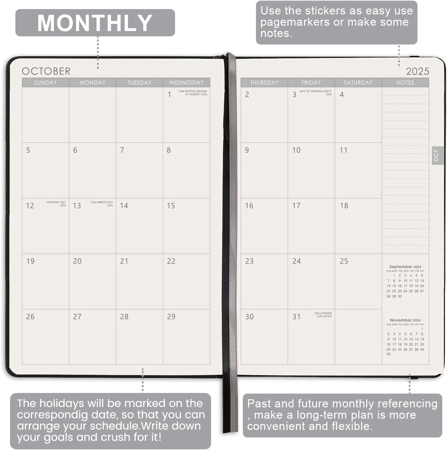 2025-2026 Planner - Academic Planner 2025-2026, 12-Months 2025-2026 Planner Weekly and Monthly, Jul. 2025 - Jun. 2026, 5.75" x 8.25", Saffiano Leather with Thick Paper, Back Pocket with 40 Notes