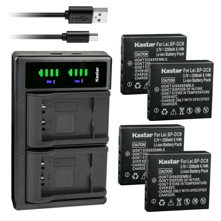 Kastar 4-Pack Battery and LTD2 USB Charger Compatible with Leica 18706 EA-DC-8 BP-DC8 BPDC8 BP-DC8E BPDC8E Battery Leica MINI-M Leica X Vario Leica X1 Leica X2 Leica X-U (Typ 113) Cameras