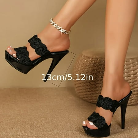 

ZCNGSS Elegant Chic Women‘s Glittering Stiletto Sandals - Open Toe High Heel Double Band Slides Sparkle for Party Dance