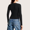 thumbnail image 4 of V Neck Underwear Tops for Women Long Sleeve Basic Thermal Ribbed Knit Tops Lightweight Slim Warm Underscrubs Layer Tee Black XS, 4 of 4