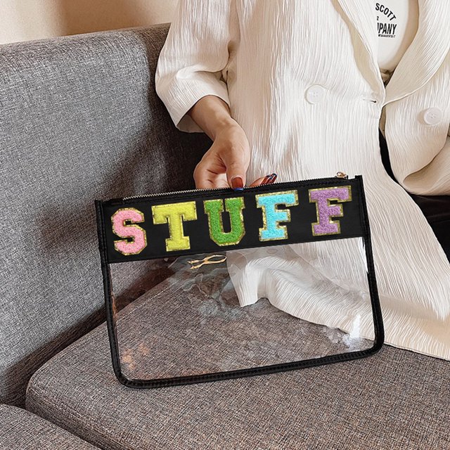 Bolso De Mano Bolso de mano con letras a la moda, cosmético transparente, organizador de maquillaje de viaje de PVC