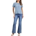 thumbnail image 2 of CAMISA DE PUNTOS DE POLKA PARA MUJERES INSPIRE CHIC CON MANGAS CORTAS Y PUFF, BLUSA VINTAGE CON BOTONES Y COLLAR PETER PAN, TALLA L GRIS AZUL, 2 of 6
