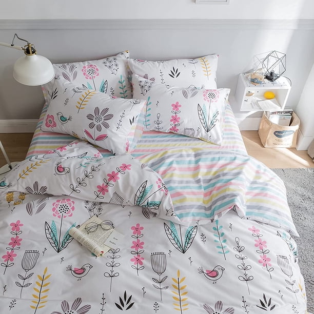 Impreso Juegos de cama Reina Funda Nórdica Niñas Algodón Funda Nórdica Queen Size