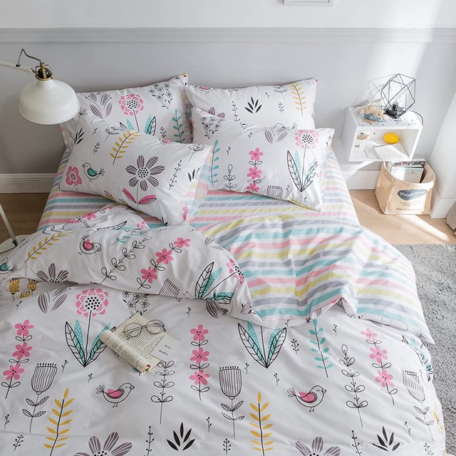 Impreso Juegos de cama Reina Funda Nórdica Niñas Algodón Funda Nórdica Queen Size