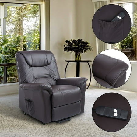 Leather 3 Position Lift Chair - Luxury Faux Leather Three Position Lift Chair Recliner With Remote - Dark Brown