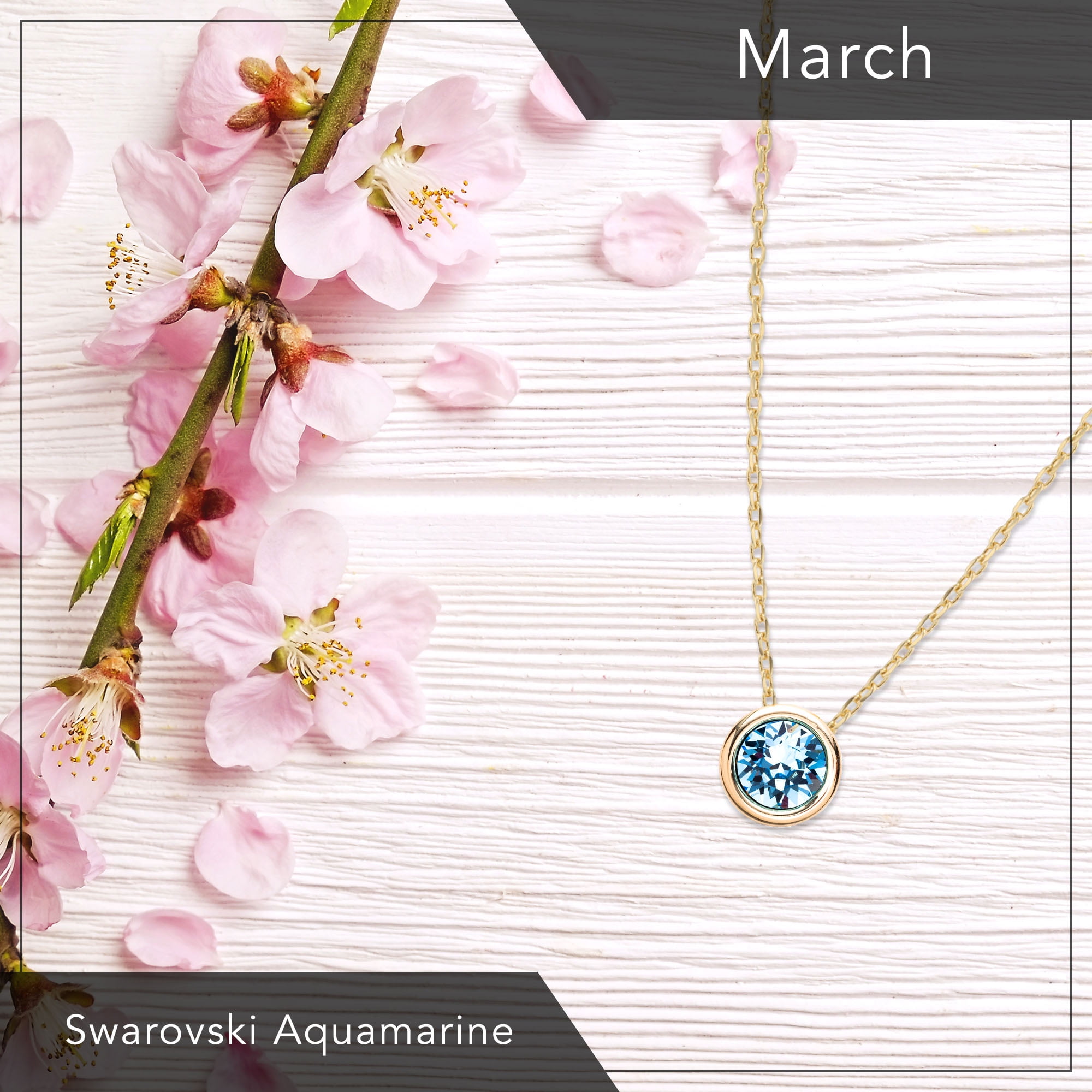 X & O Women's 14K Yellow Gold Plated Aquamarine Crystal Pendant Necklace