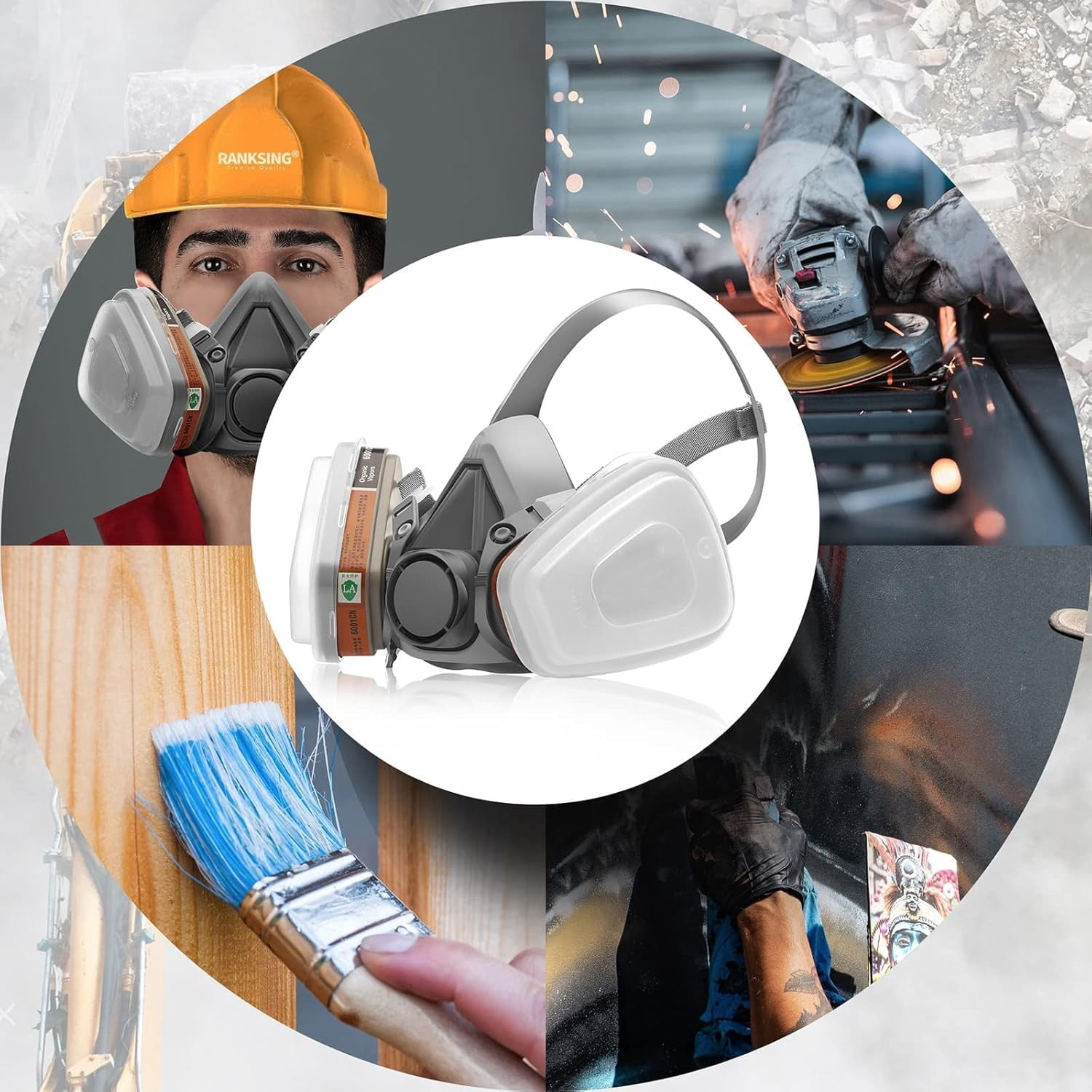 15-in-1 Half Face Mask Reusable Respirator with Organic Vapor Cartridges