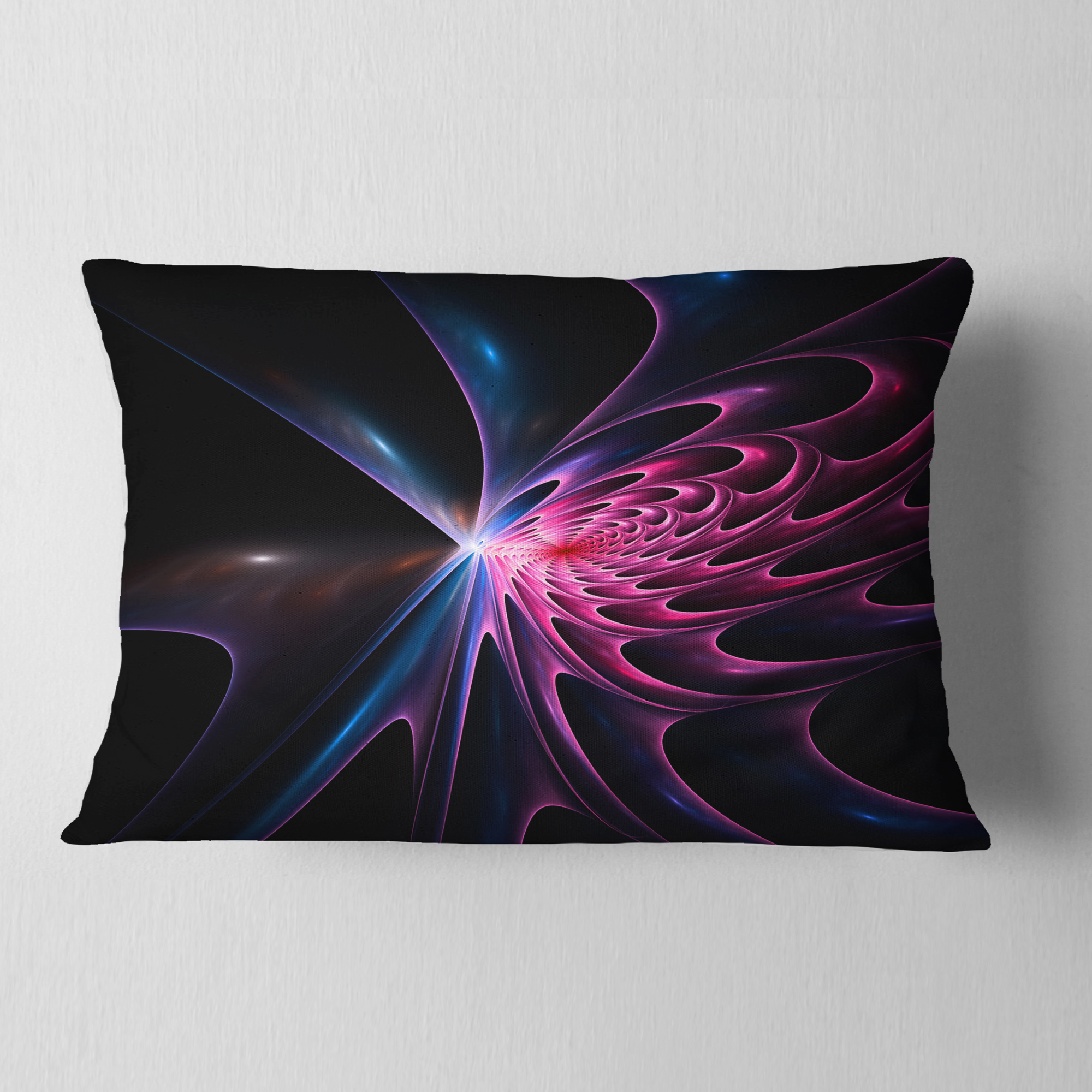 Designart Blue Fractal Light Art in Dark - Abstract Throw Pillow - 12x20
