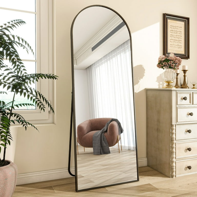 BEAUTYPEAK Arched Full Length Floor Mirror 64x21.1 Full Body Standing  Mirror,Black