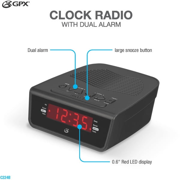 GPX C224B Dual Alarm Clock Radio, Black - Walmart.com