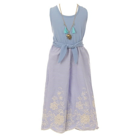 Capri Jumpsuit - Just Kids Girls Blue Knot Accented Necklace Stripe Capri Jumpsuit