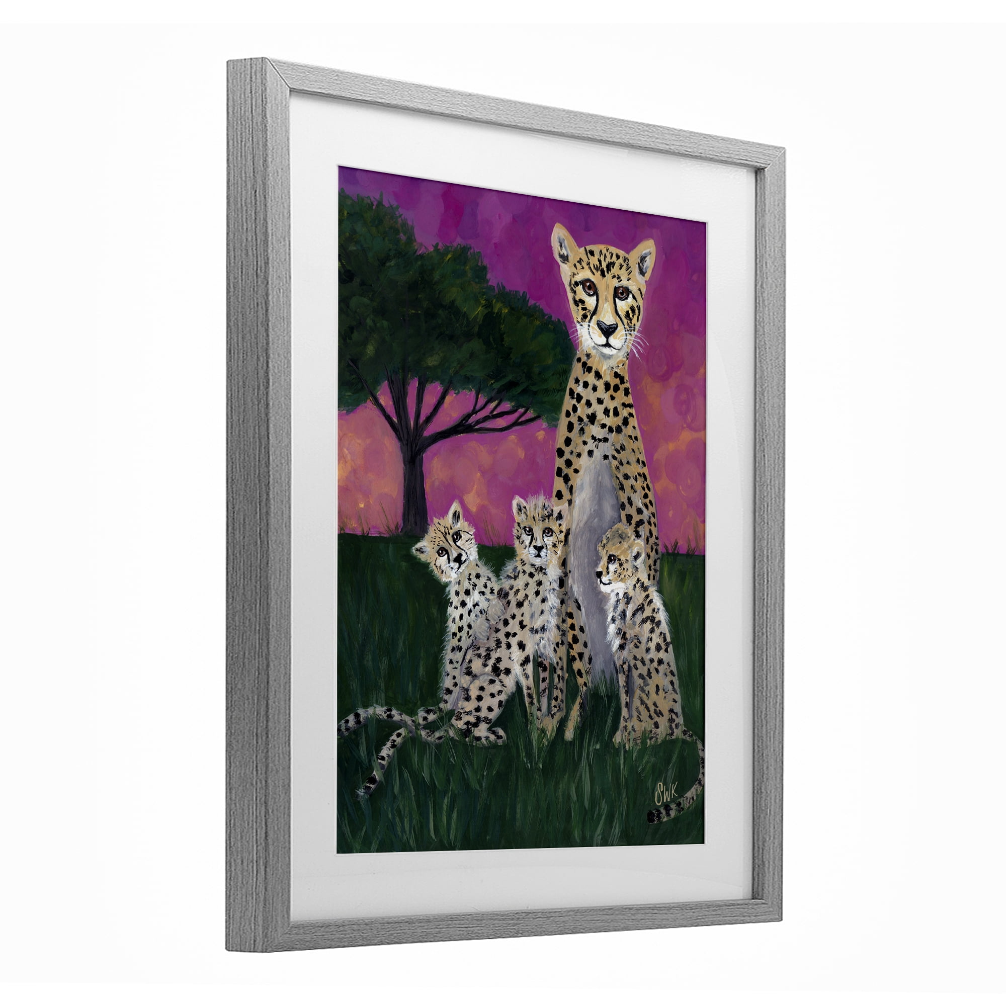 Stupell Industries Mama Cheetah & Her Cubs Gray Framed Print Under Glass, design by Sarah Waldron Kimball
