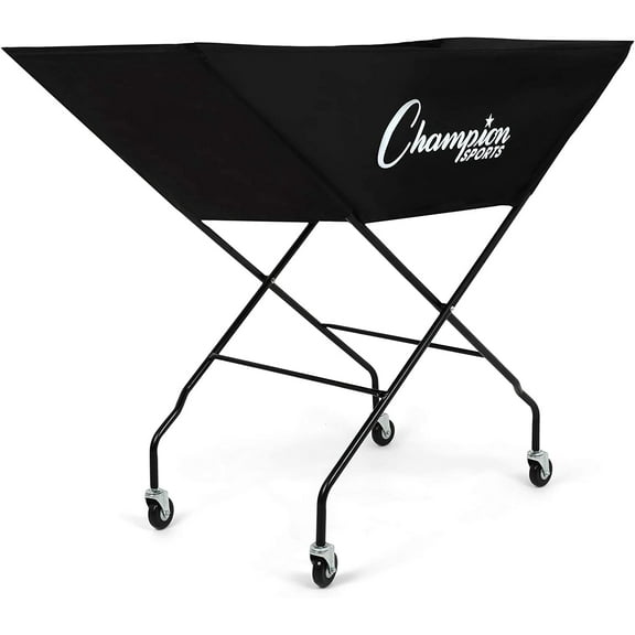 Champion Sports Volleyball Cart with Wheels, Holds up to 24 Balls - Collapsible, Portable Ball Storage with Sturdy Aluminum Frame, Hammock Style Bag - Premium Volleyball Equipment and Accessories , B