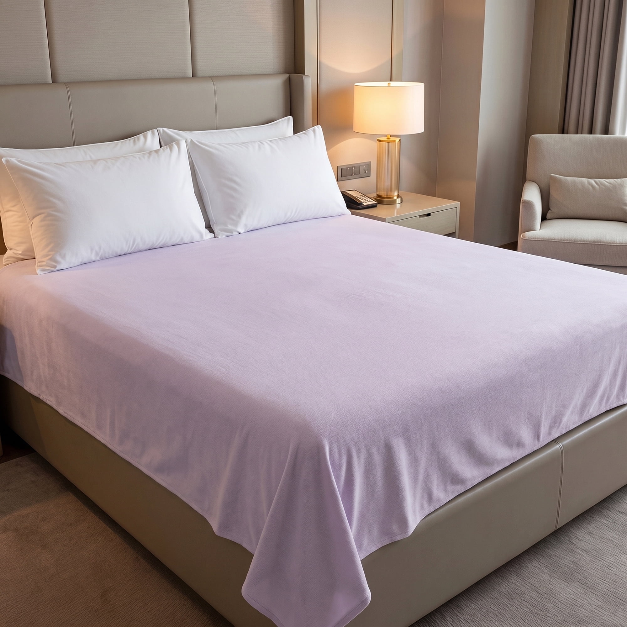 Unique Bargains Polyester Bed Sheet Soft Flat Sheet Wrinkle Bedding Light Purple 91"x96"
