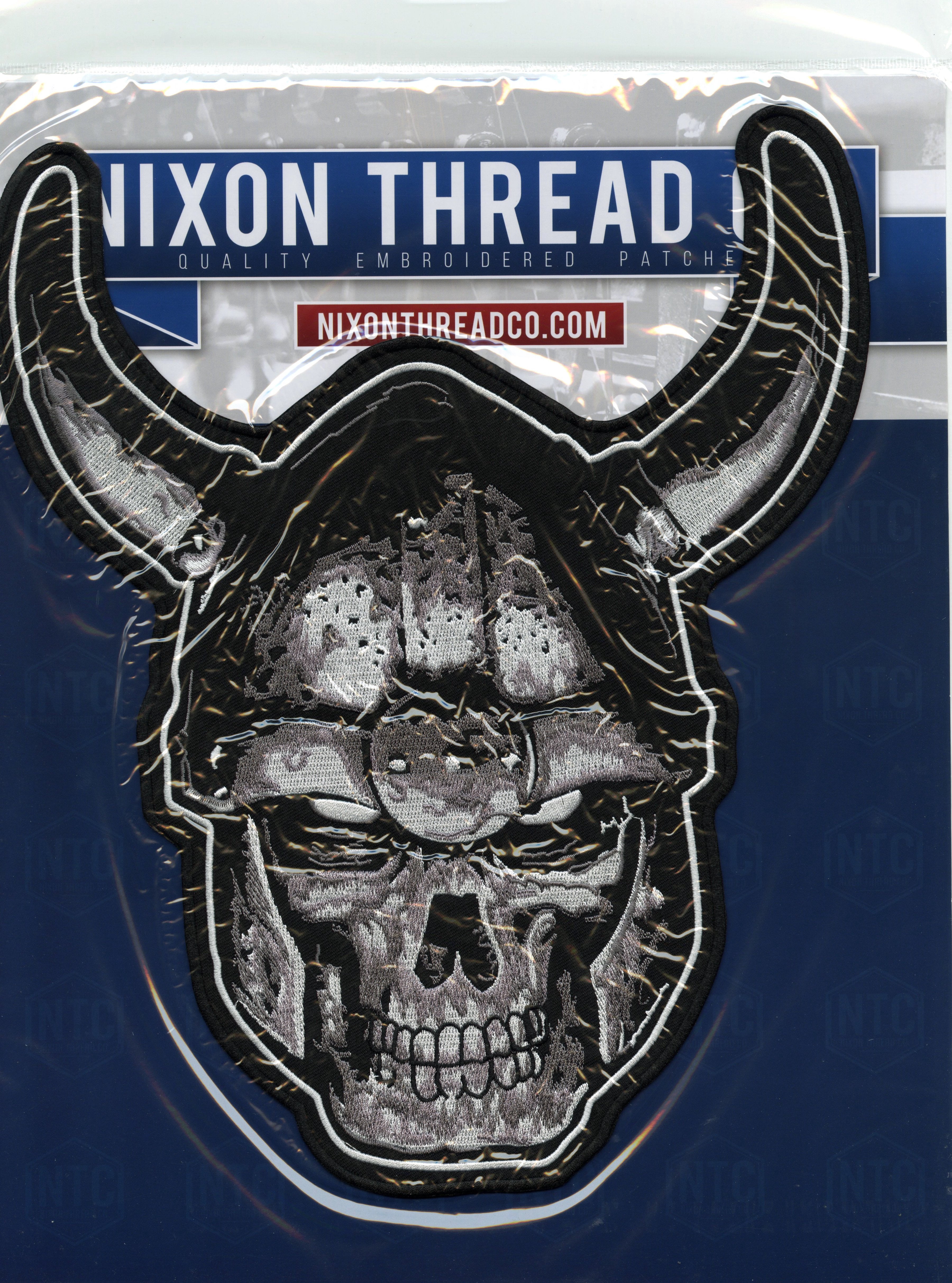 Viking Warror Skull Patch 12" | Realistic Metal Halfskull Goth Punk Skeleton Dead Demon Slayer Large Embroidered Center Back Patch Iron On - by Nixon Thread Co.