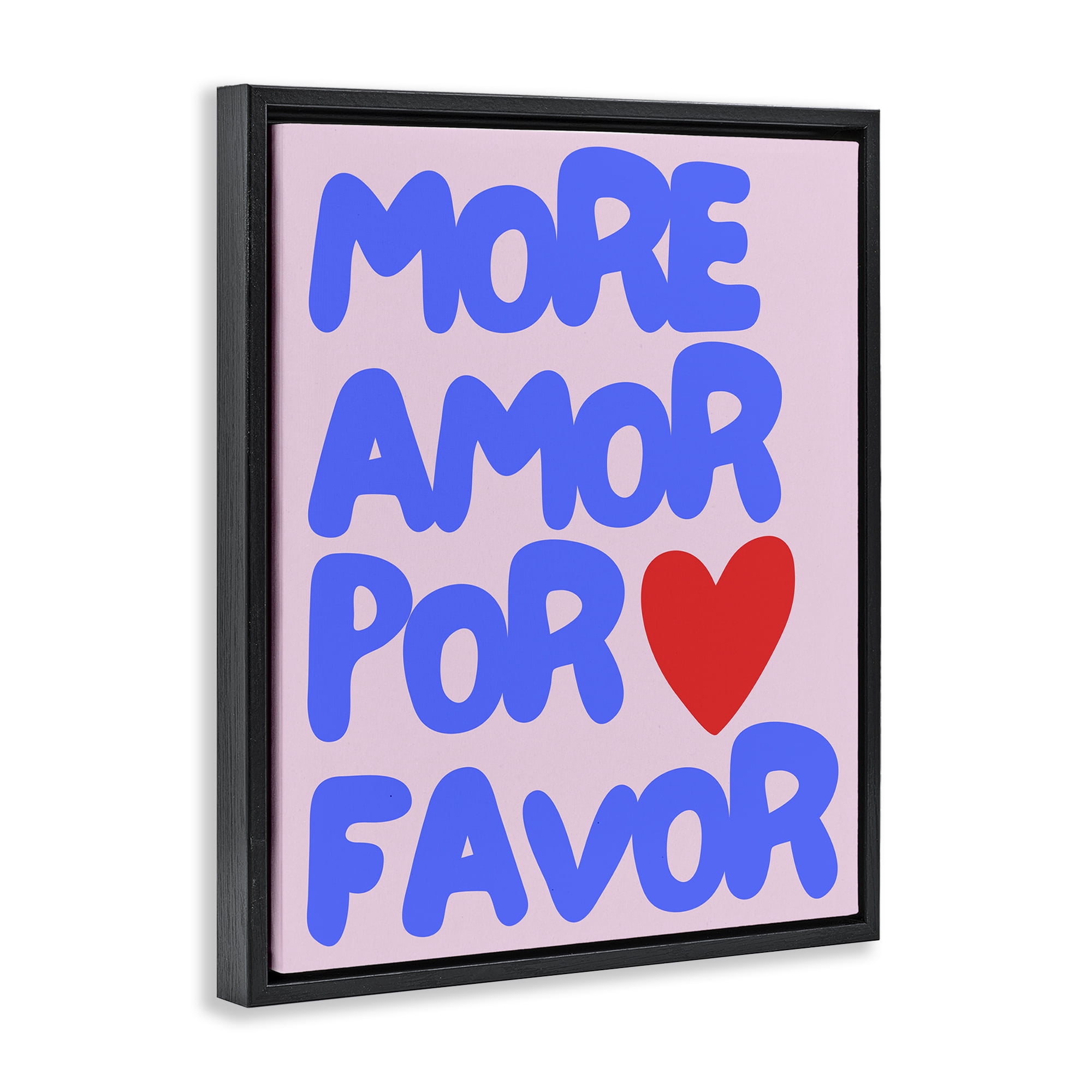 Stupell Industries Blue & Red More Amor Text & Numbers Painting Black Floater Framed Canvas Art Print Wall Art, 25 x 31