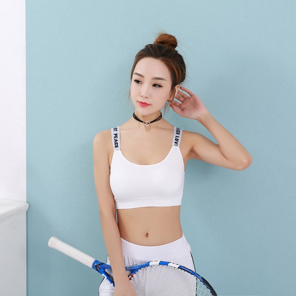 English Letter Tape Wrapped Chest Seamless Steel Ring Free A Sports Bra Female Backing Tape English Letter Sports Bra