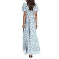thumbnail image 6 of EANJE Flowy Dresses for Women Dressy Casual Short Sleeve V Neck Long Dress Loose Floral Maxi Garden Dresses Light Blue XS, 6 of 7