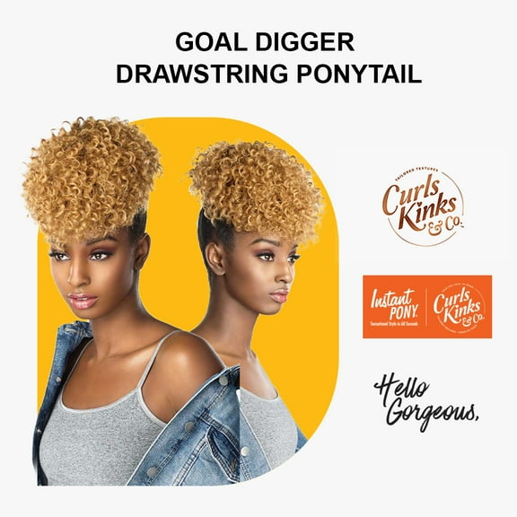 Ebo Instant Pony Synthetic Heat Resistant Draw String Ponytail Goal Digger Pineapple Wave 8” ( T1B/27 Off Black/Honey )