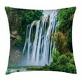 thumbnail image 1 of Waterfall Decor Throw Pillow Cushion Cover, Huge Waterfall Landscape Surrounded by Green Botanic Plants in Nature, Decorative Square Accent Pillow Case, 18 X 18 Inches, Green and White, by Ambesonne, 1 of 2