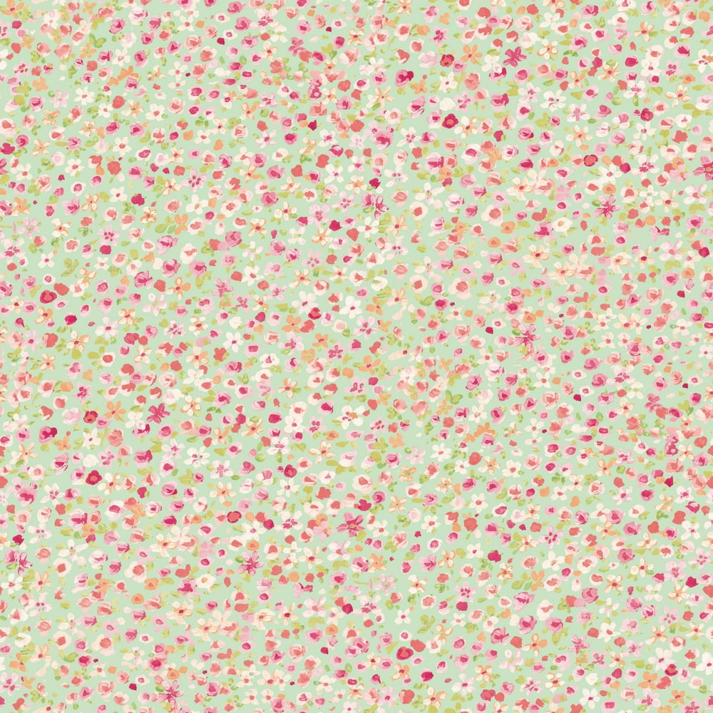 RoomMates Green and Pink Petite Floral Peel and Stick Wallpaper
